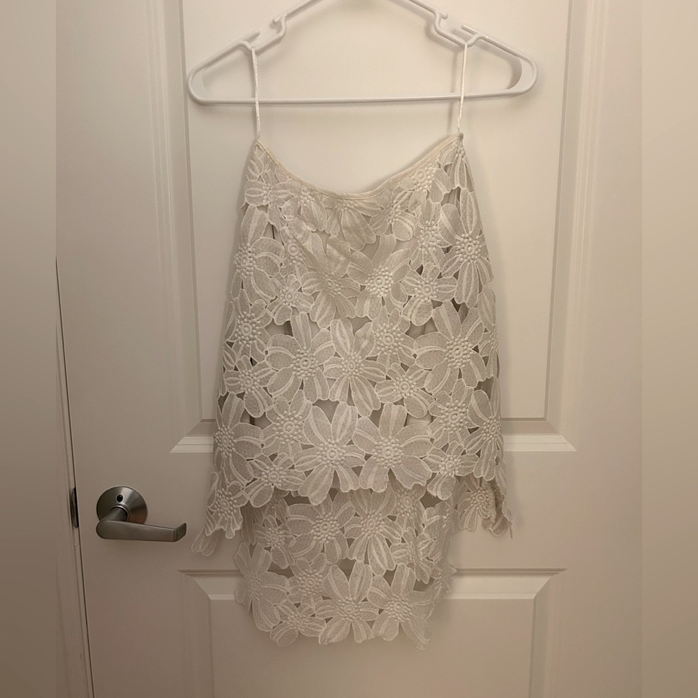 White Cutout Floral High-Low Skirt, Small